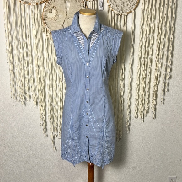 Karen Millen Dresses & Skirts - Karen Millen Blue and White Stripe Eyelet Detail Dress Size US10